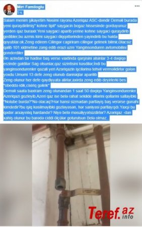 ""Azəriqaz" vətəndaşların həyatı ilə oynayır"- Sayğacı dəyişib, borunu açıq qoyurlar - İTTİHAM/VİDEO