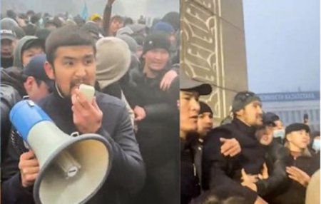 Tanınmış kriminal avtoritet Qazaxıstana uçdu, etirazçılar qarşısında çıxış etdi - VİDEO