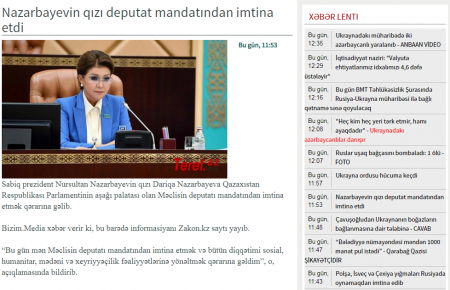 Nazarbayevin qızı deputat mandatından imtina etdi
