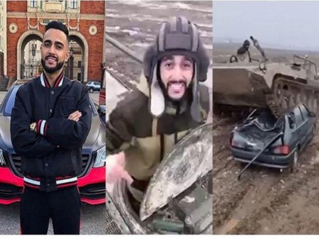 Azərbaycanlı Blogger Hüseyn Həsənov tankla avtomobilin üstündən keçdi - VİDEO