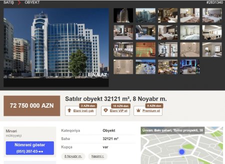 Kəmaləddin Heydərovun məşhur oteli satışa çıxarıldı: 752 milyon manat (FOTO)