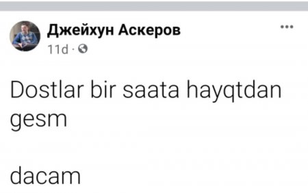 Ceyhun Əsgərovdan kədərli paylaşım -"Bir saata həyatdan gedəcəm" - FOTO