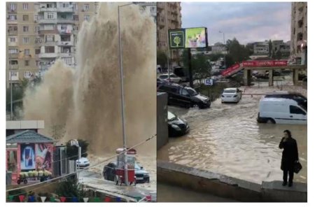 Bakıda su borusu partlayıb, ətrafı su basıb — FOTO/VİDEO