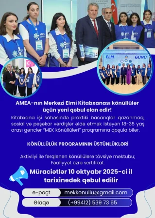 Mərkəzi Elmi Kitabxana könüllülər üçün yeni qəbul elan edib